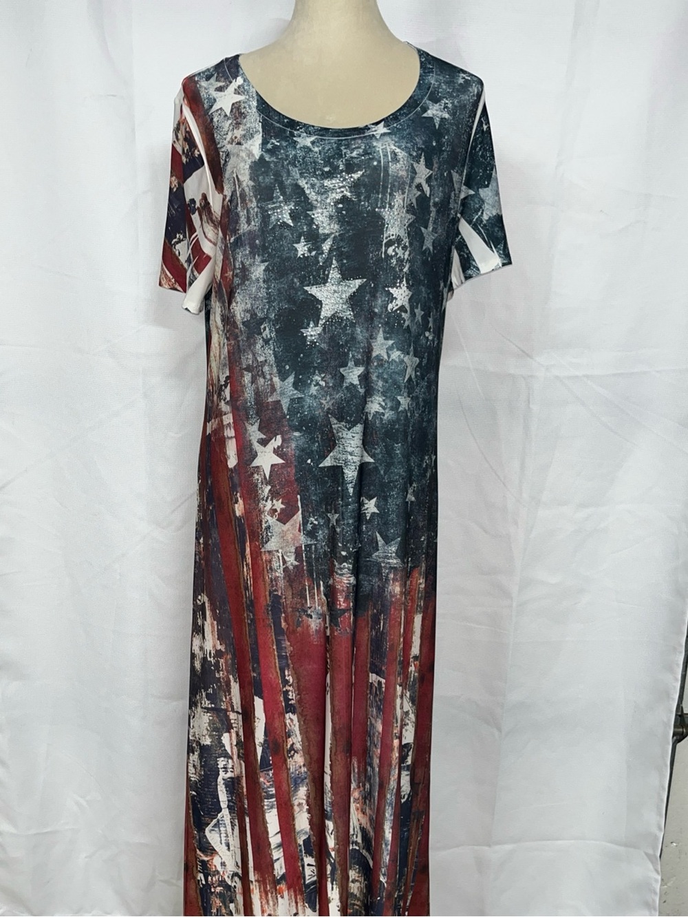 Cal Style Women  American Flag Print Sheer Ankle Dress Made USA Sz L